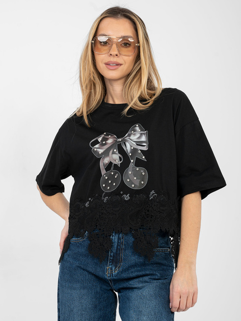 Czarna bawełniana bluzka z cyrkoniami