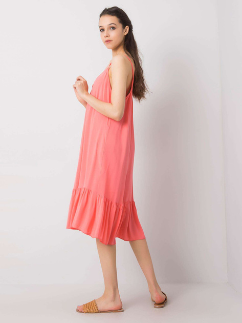 Koralowa sukienka z falbaną Madilyn OCH BELLA
