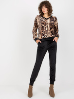 Hurt Jasnobeżowo-czarny komplet welurowy ze spodniami RUE PARIS