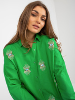 Wholesale Green oversized button-up shirt with embroidery.