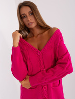 Hurt Fuksjowy damski sweter rozpinany z warkoczami