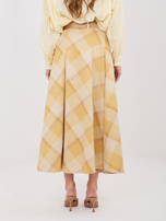 Żółta rozkloszowana spódnica w kratę