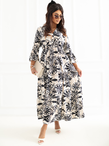 Czarna rozkloszowana sukienka z nadrukiem