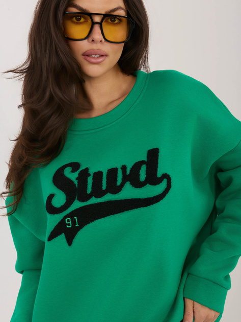 Ciemnozielona ocieplana bluza bez kaptura RUE PARIS