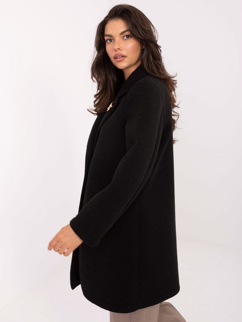 Czarny piankowy płaszcz z broszką RUE PARIS