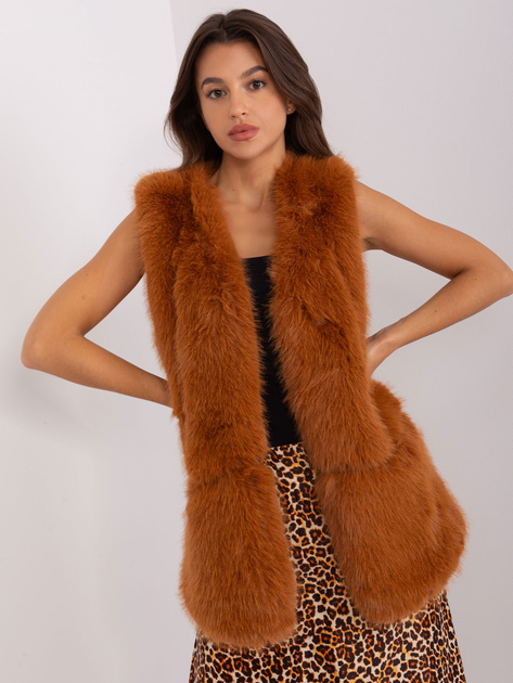 Hurt Jasnobrązowa kamizelka futrzana z kieszeniami