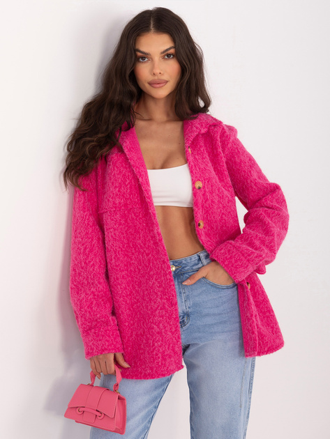 Fuksjowa koszulowa kurtka z dzianiny boucle RUE PARIS