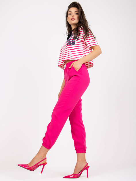 Fuksjowe spodnie materiałowe ze ściągaczami