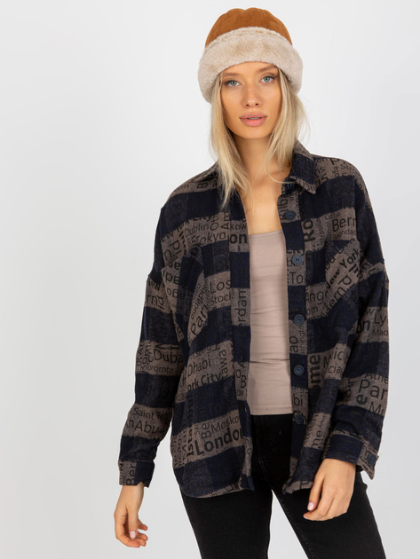 Hurt Granatowo-ciemnoszara wierzchnia koszula w kratę z kieszeniami