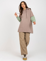 Hurtownia Ciemnobeżowa damska bluza basic z kapturem RUE PARIS 