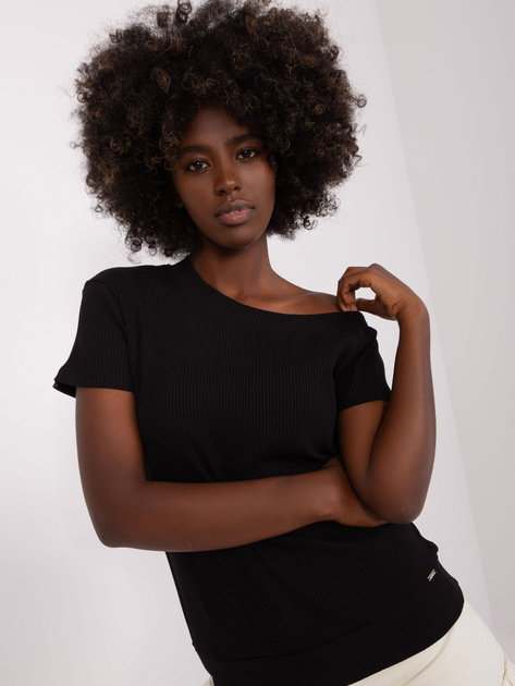 Hurt Czarna bluzka basic z asymetrycznym dekoltem