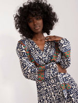 Hurt Granatowo-beżowa długa sukienka we wzory