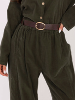 Khaki sztruksowe spodnie z paskiem