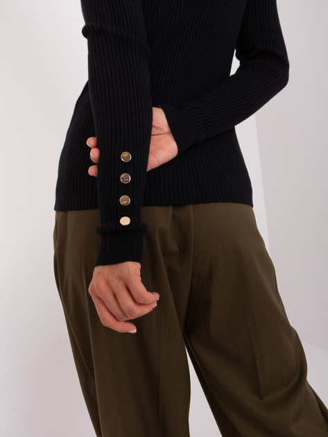 Hurtownia Czarny prążkowany sweter damski