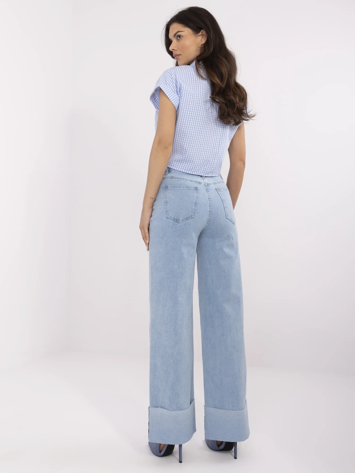 Blue women's jeans with stitching.