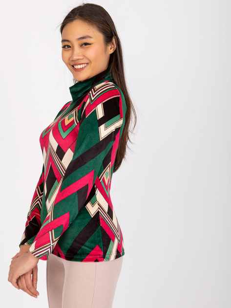 Zielono-fuksjowa bluzka welurowa z długim rękawem Biloxi