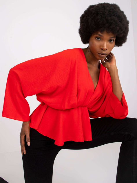 Czerwona bluzka z dekoltem w serek Raquela