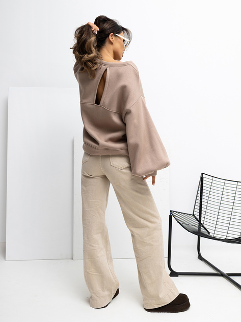 Ciemnobeżowa bluza oversize z napisem RUE PARIS