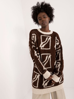 Hurt Ciemnobrązowy sweter oversize z wełną