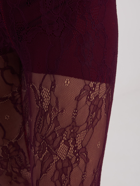 Burgundowe koronkowe legginsy z zakładką na palec