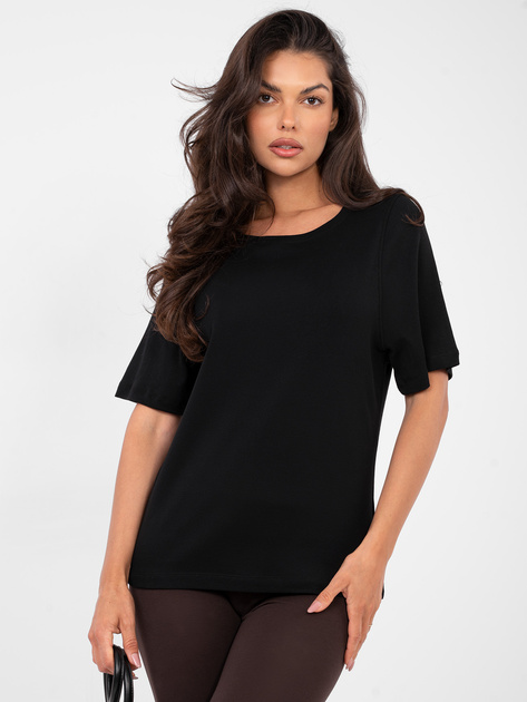 Czarny t-shirt basic w jednolitym kolorze RUE PARIS