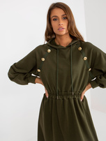 Hurt Khaki Midi A-Linien Kleid aus Sweatstoff mit Knöpfen.