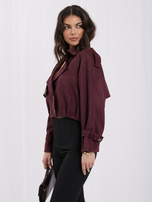 Burgundy suede imitation jacket with an elastic at the bottom.