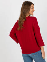 Hurt Bordowa damska bluzka basic z rękawem 3/4