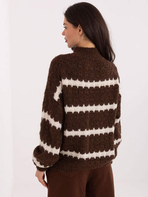 Brązowo-ecru damski sweter oversize w paski