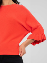 Koralowy damski sweter w jednolitym kolorze