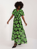 Hurtownia Czarno-zielona maxi sukienka z printem