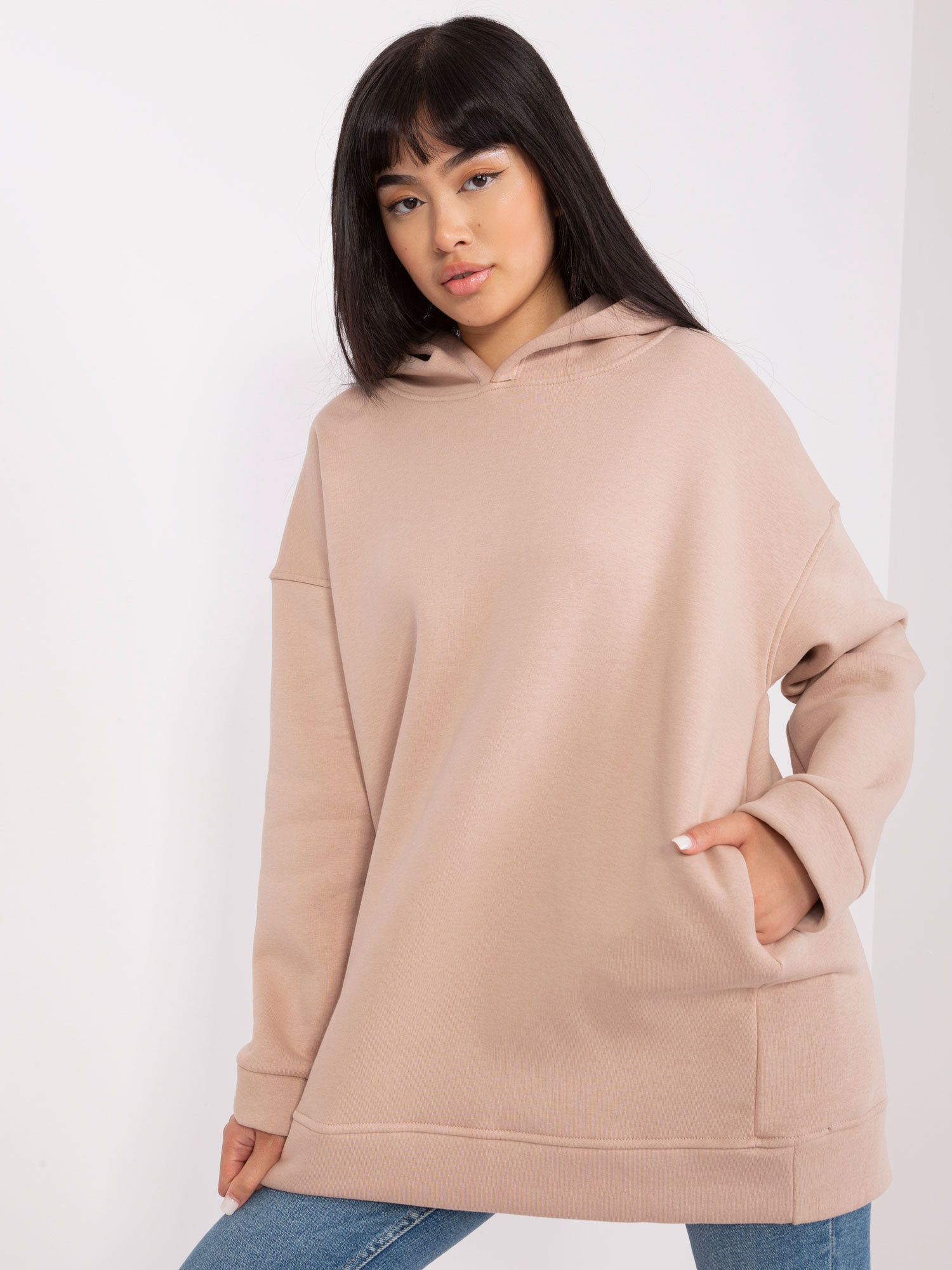 Ciemnobeżowa dresowa bluza basic oversize