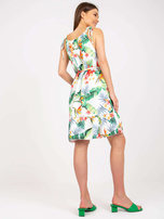 Biała sukienka z falbaną i letnim nadrukiem RUE PARIS 