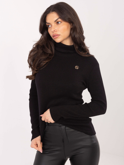 Czarny damski sweter z ozdobnym detalem