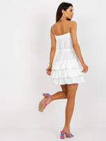 Wholesale Ecru mini dress with straps and ruffles.