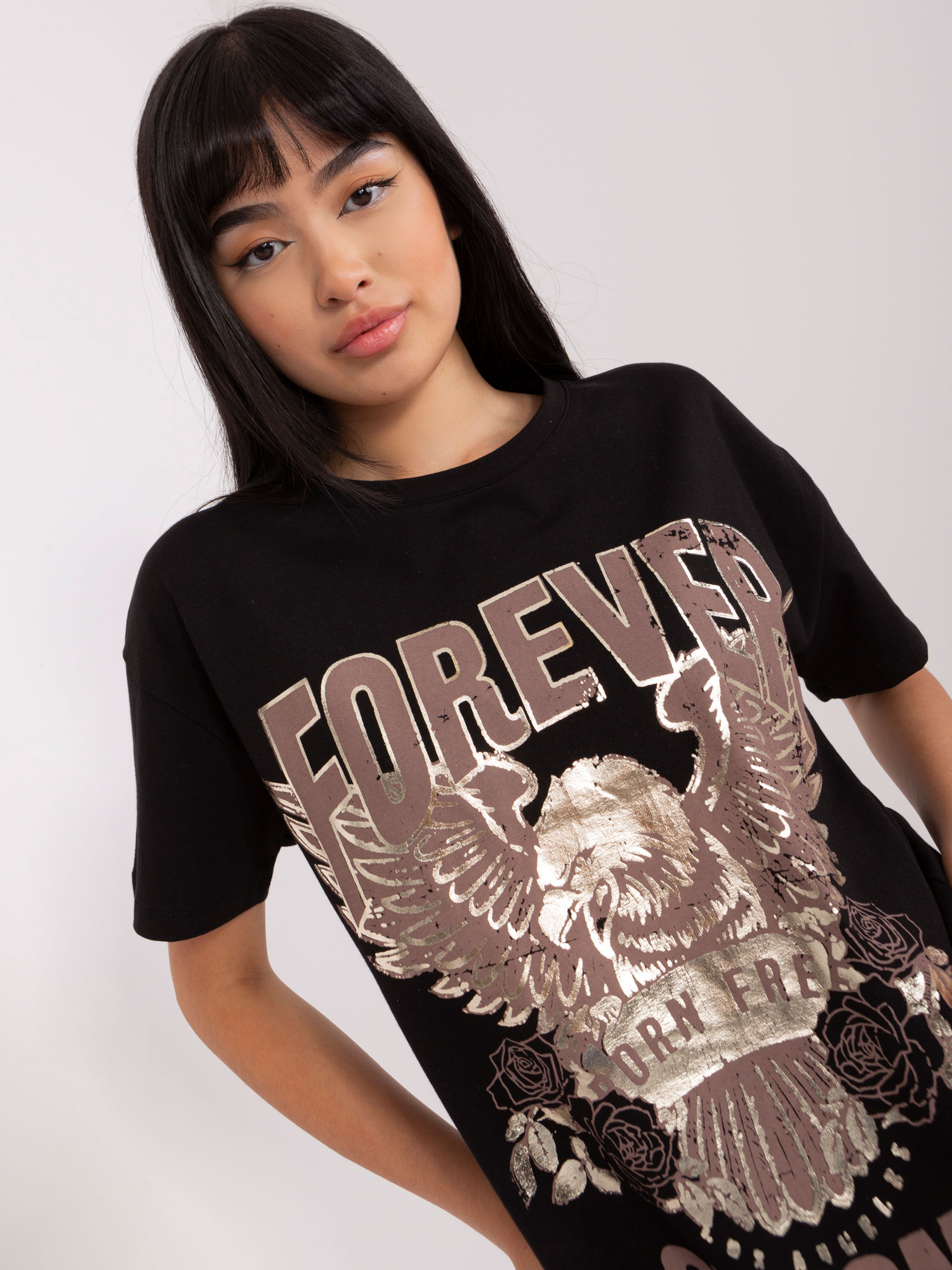 Czarny t-shirt oversize z nadrukiem OCH BELLA