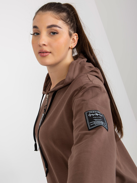 Hurt Brązowa długa rozpinana bluza plus size z suwakiem 