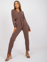 Brązowy kopertowy kombinezon z długim rękawem Serafini