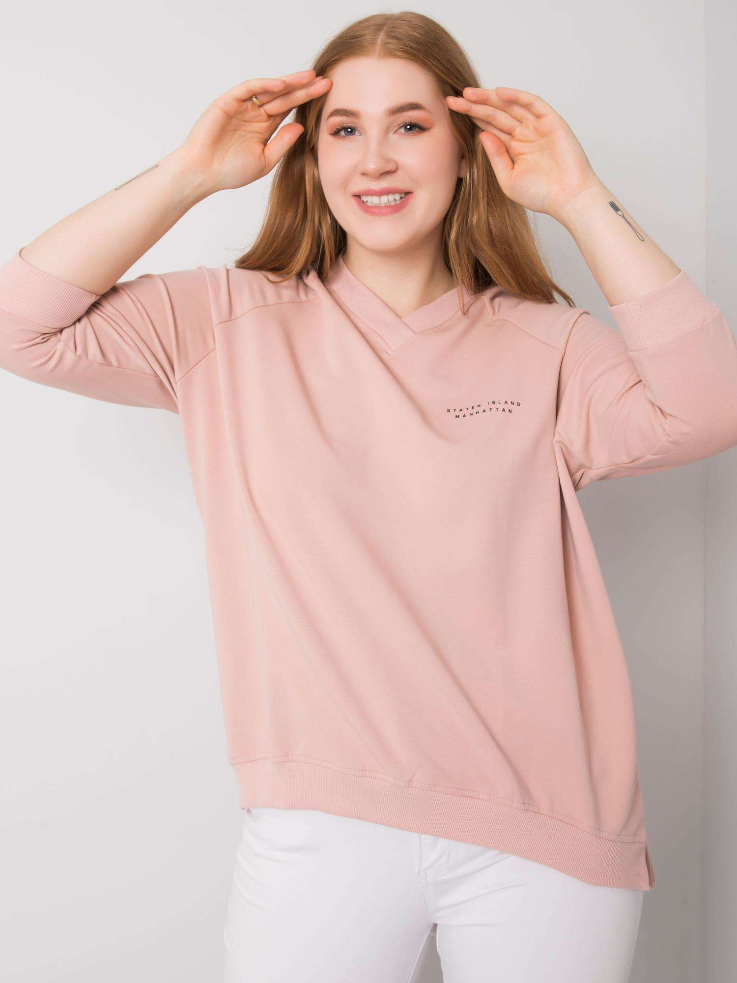 Brudnoróżowa bluza plus size z bawełny Naenia