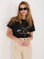 Czarny damski t-shirt z okrągłym dekoltem