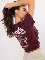 Burgundowy t-shirt z nadrukiem na plecach SUBLEVEL