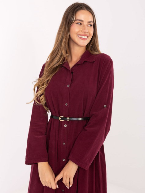 Burgundowa rozkloszowana sukienka ze sztruksu