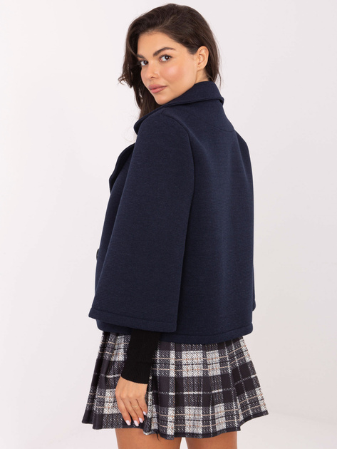 Granatowy damski płaszcz z broszką RUE PARIS