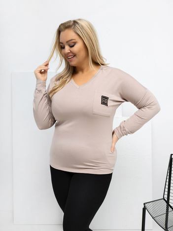 Beżowa bluzka plus size z dekoltem V