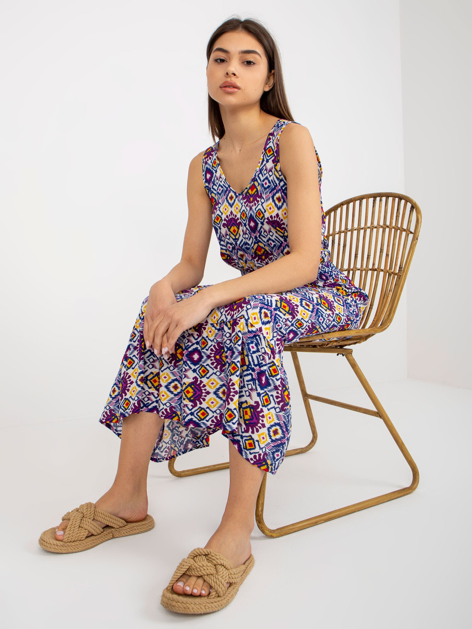 Didmeninė violetinė vasarinė suknelė su raštais FRESH MADE