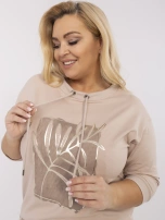 Beżowa damska bluzka plus size z nadrukiem 