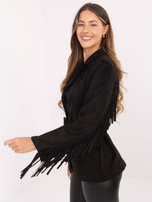 Czarna zamszowa marynarka z frędzlami RUE PARIS