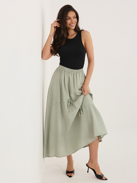 Khaki rozkloszowana spódnica na lato