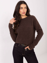 Brown women's sweater with a round neckline.
