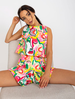 Hurt Żółty wzorzysty komplet casualowy z krótkim topem 